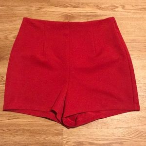 Red high waisted shorts